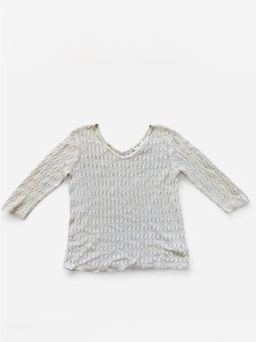 Jones New York Cream Open-Knit V-Neck Sweater